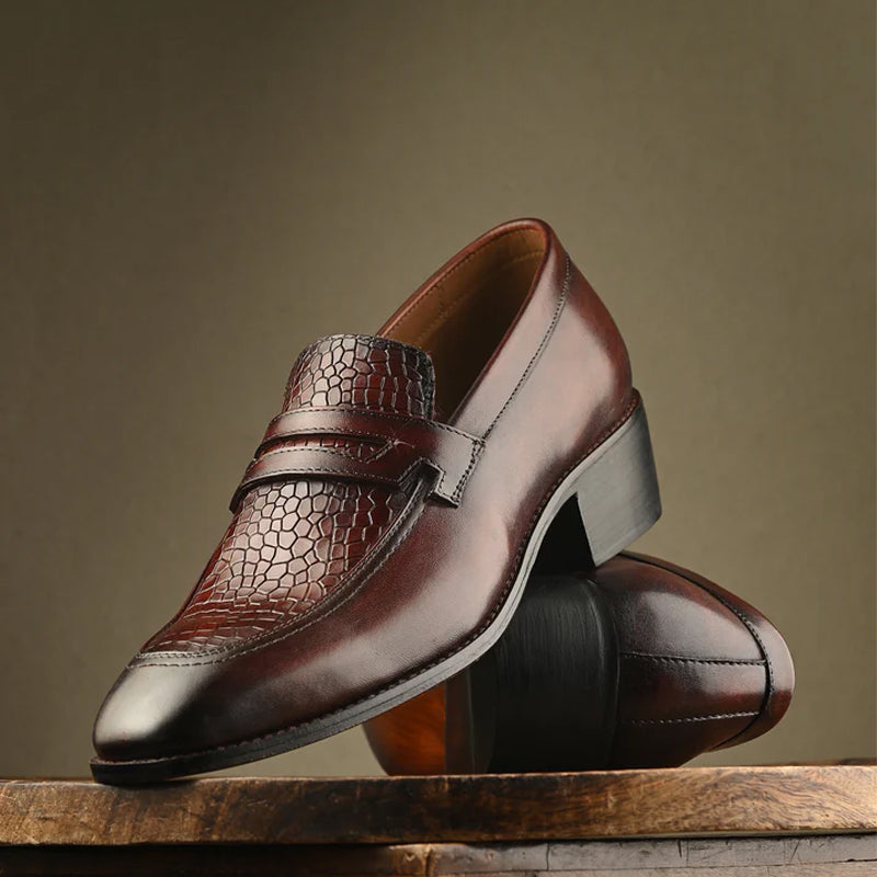 Luxury Croc Upper Cuban Heel Leather Loafer