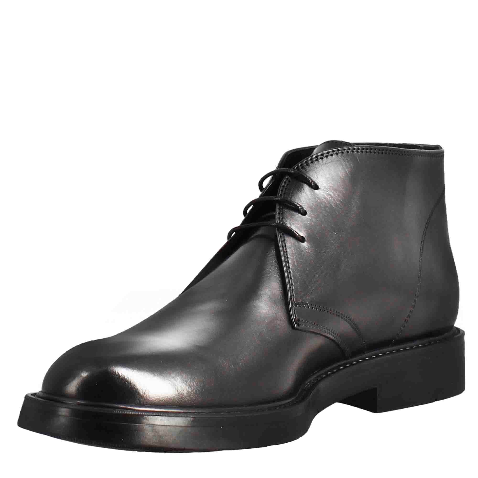 Black Smooth Leather Ankle Boots