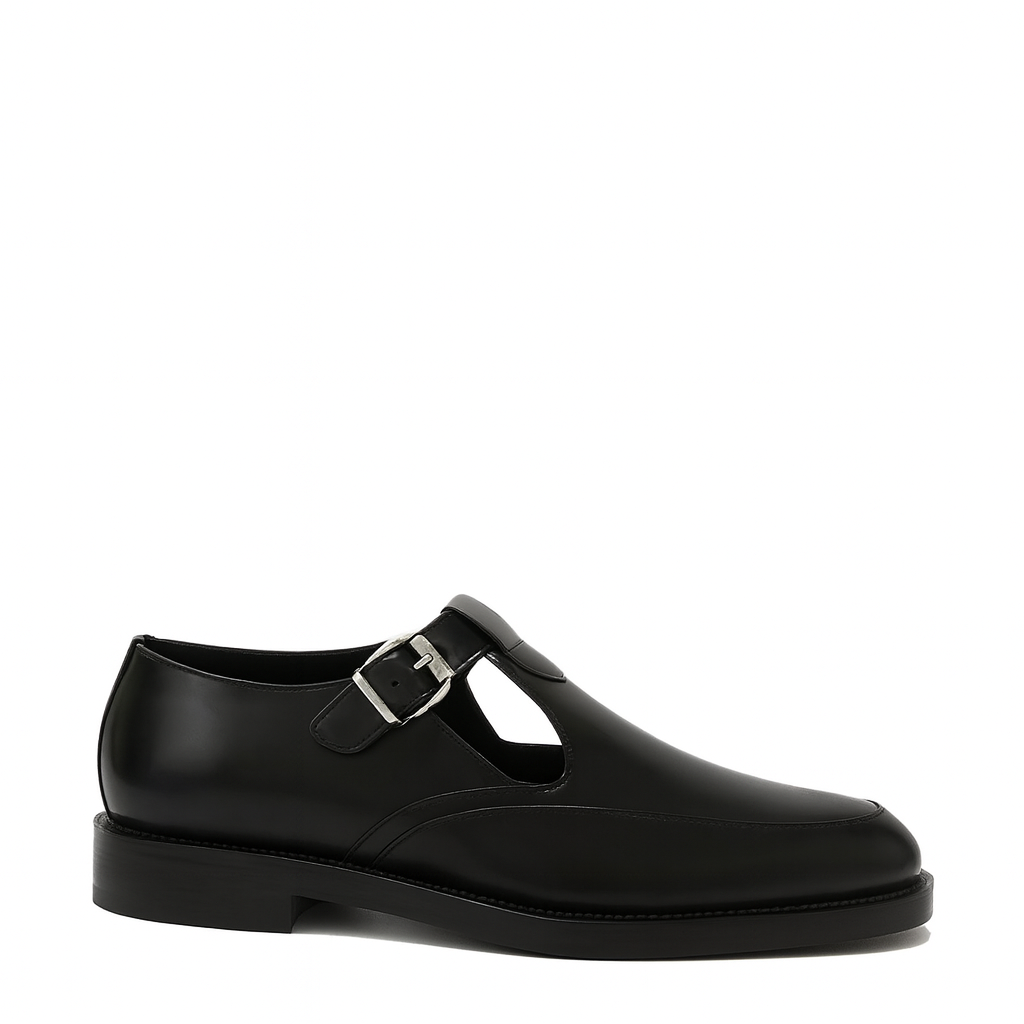 Men's Black Leather T-bar Dress Shoe
