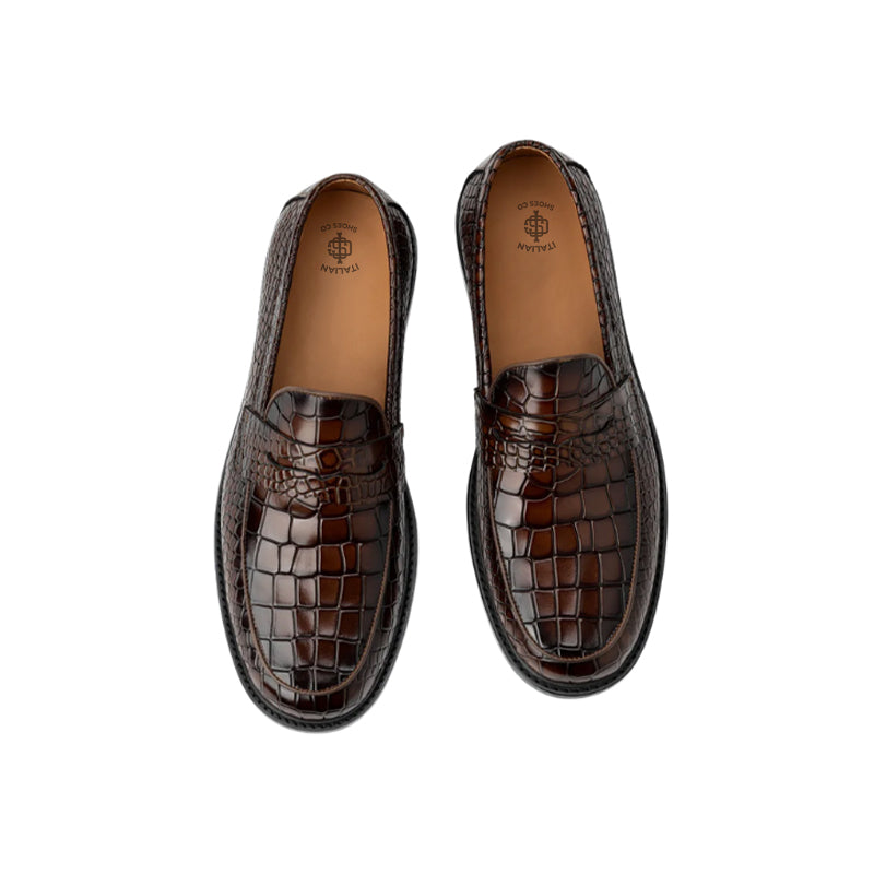 Croco Leather Printed Loafer Blue