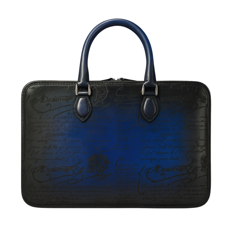 Luxury Handcrafted Printed Leather Blue Briefcase