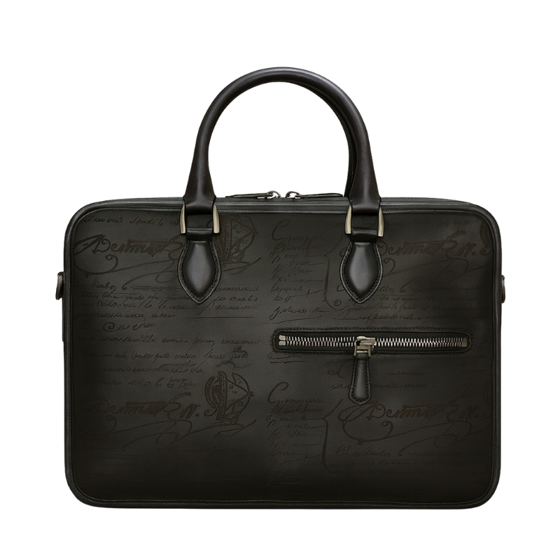 Luxury Handcrafted Printed Leather Blue Briefcase