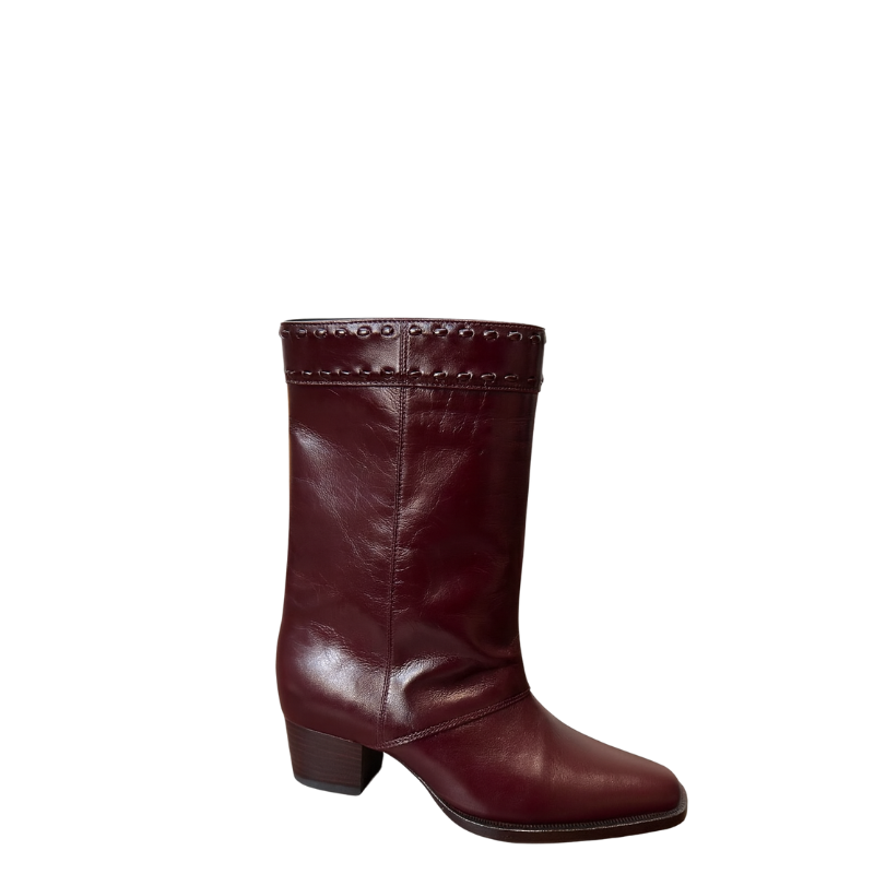 Luxury Leather Burgundy Wide Fit Ankle Boots for Women's