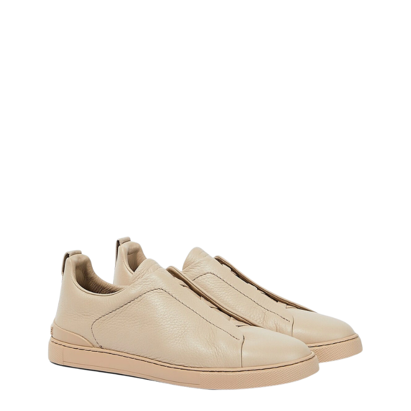 Luxury Triple Stitch Leather Beige Sneaker for Men's