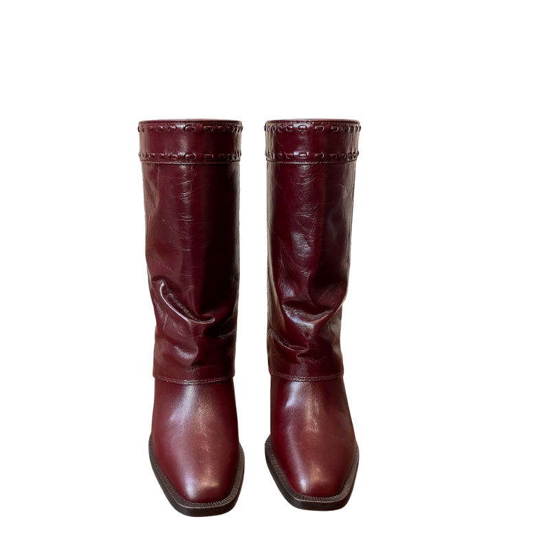 Luxury Leather Burgundy Wide Fit Ankle Boots for Women's