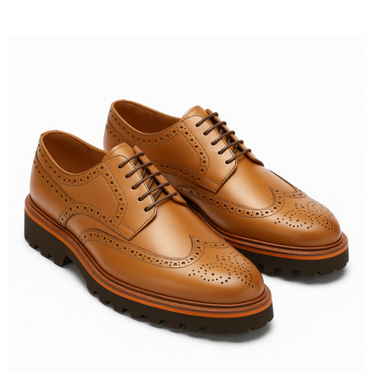 Luxury Shiny Leather Brogue Wingtip Shoe
