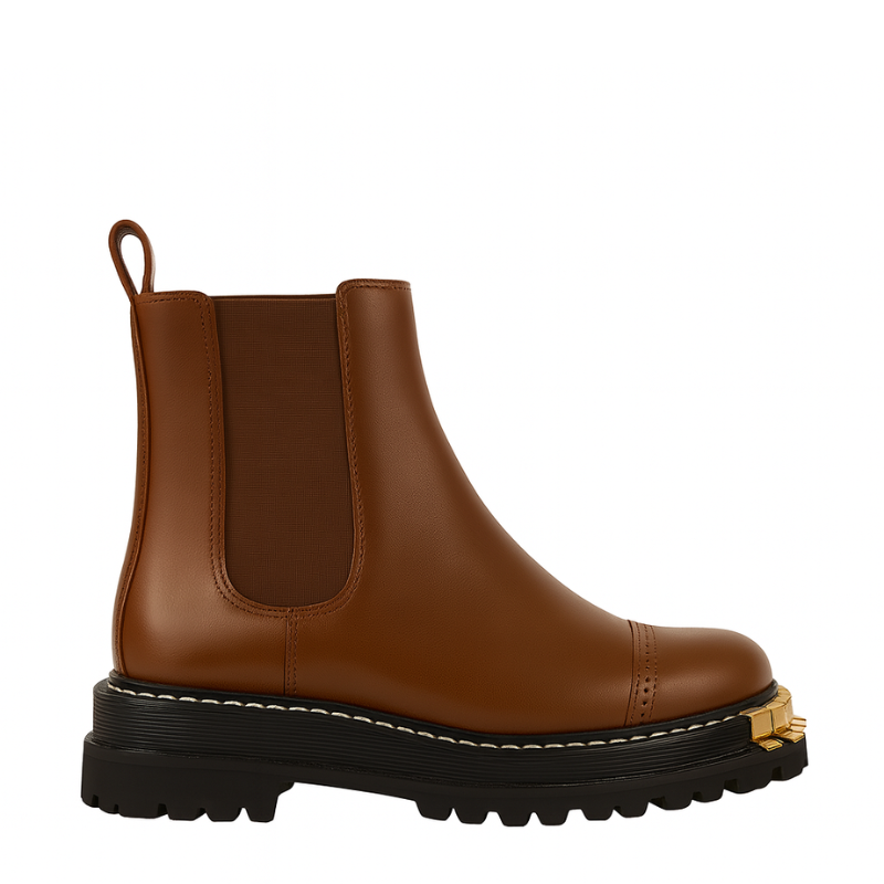 Luxury Black Ankle Boots for Womens with Gold-accent Toe Detail