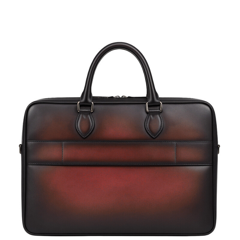 Men's Multifunctional Leather Luxury Burgundy Briefcase Bag