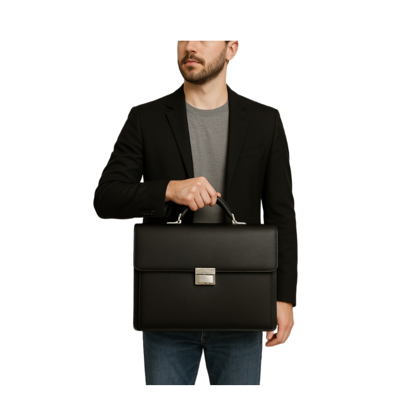 Premium Black Elegent Textured Lock Closure Briefcase