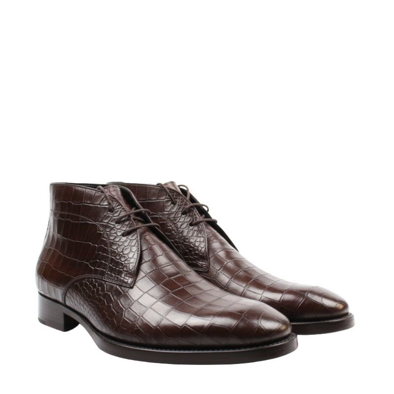 Croco Textured Leather Choco Brown Stylish Chukka Boots