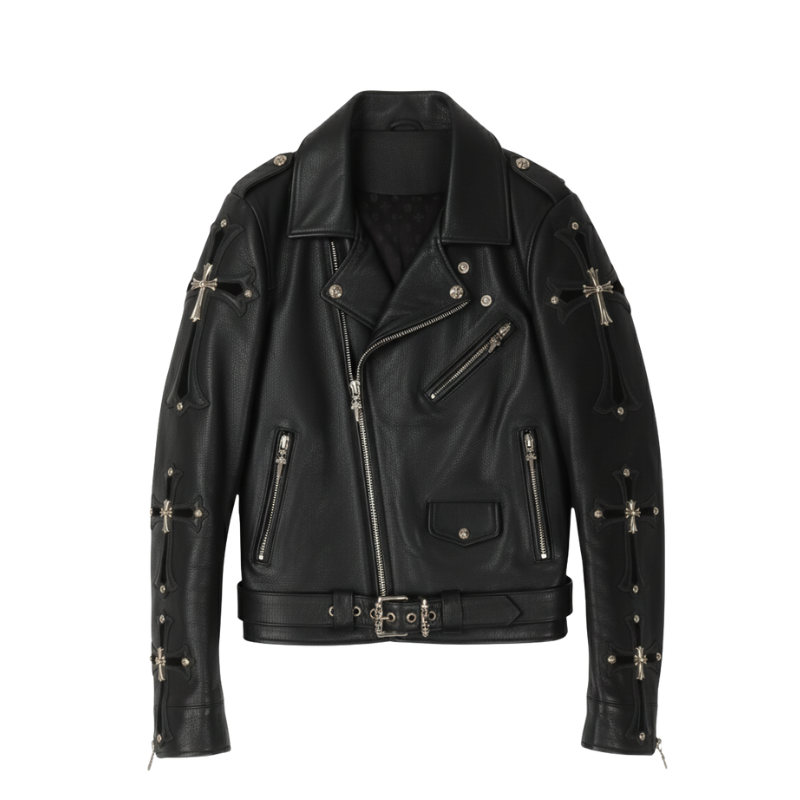 Chrome Hearts Cross Patch Leather Biker Jacket
