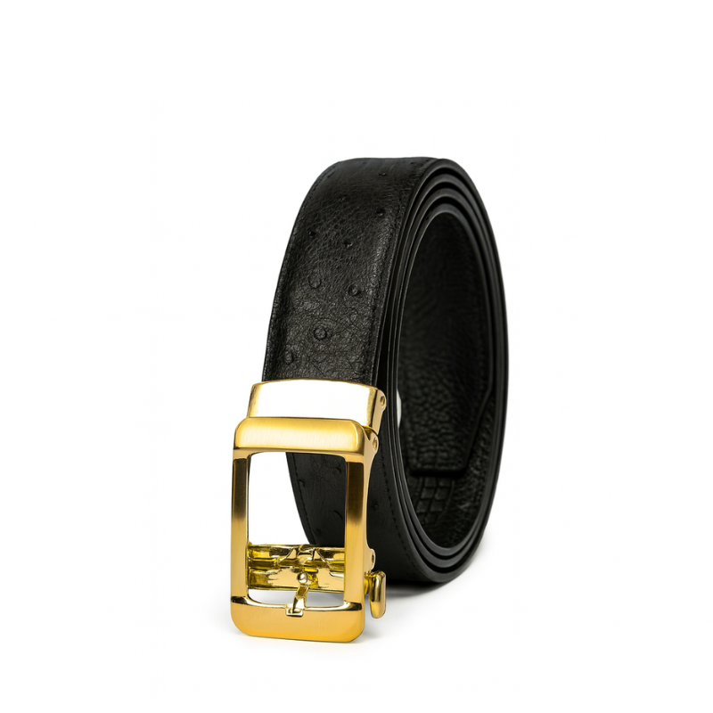 Croco Leather Black Strap Embossed Finish Belt with Golden Autolock Buckle