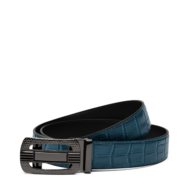 Croco Leather Sky Blue Strap Belt with Grey Textured Autolock BuckleUp Edition