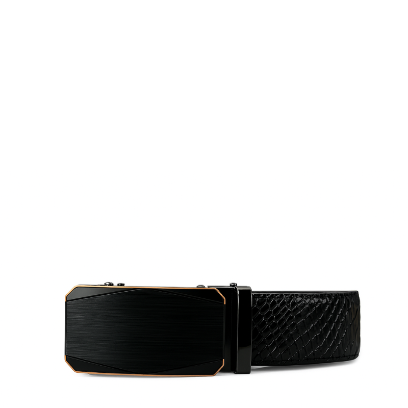 Croco Textured Black Leather Ratchet Belt with Autolock BuckleUp Closure