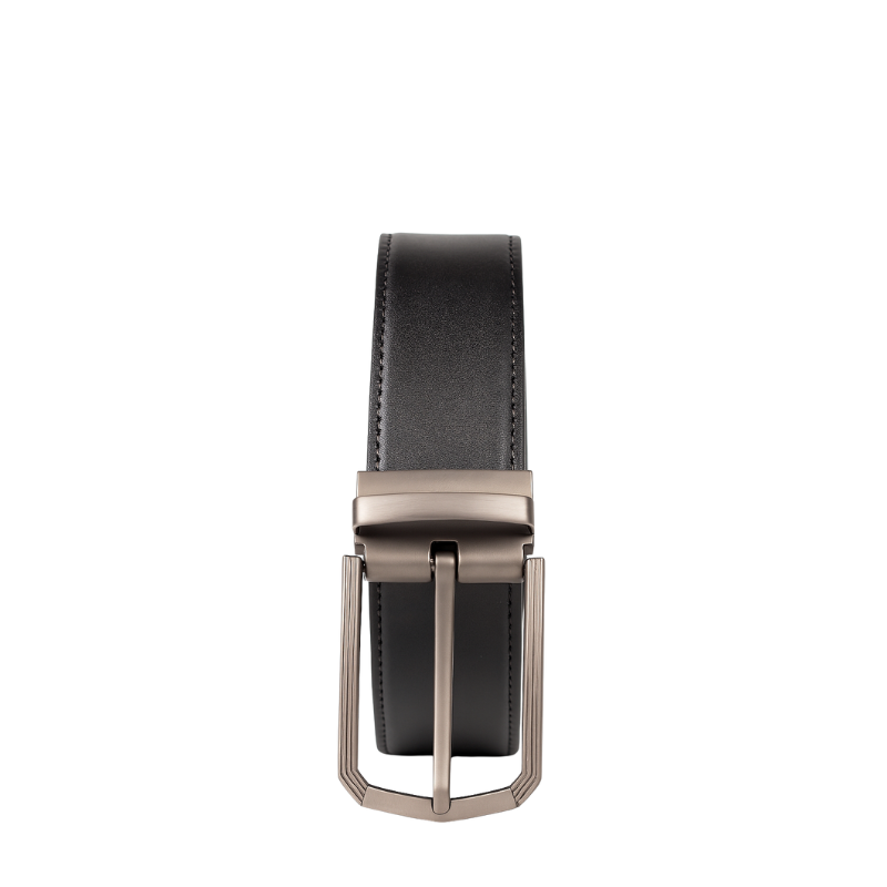 Plain Black Leather Reversible Belt with Autolock Silver Frame Buckle