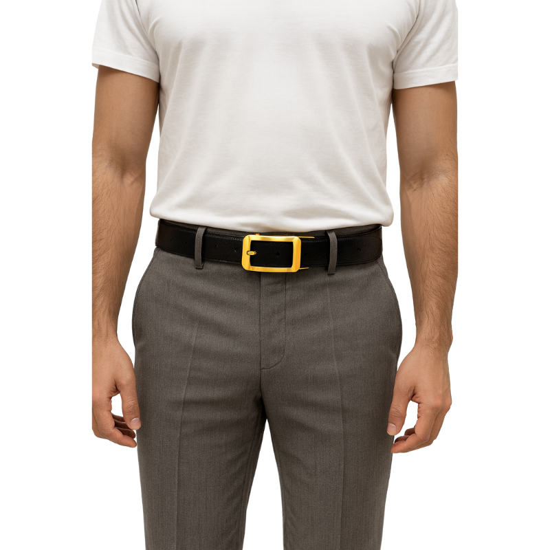 Croco Leather Black Strap Embossed Finish Belt with Golden Autolock Buckle