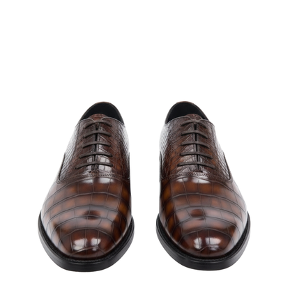 Textured Croc-Finish Oxford Shoes