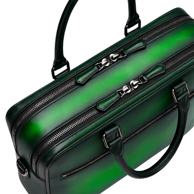 Men's Multifunctional Leather Luxury Green Briefcase Bag