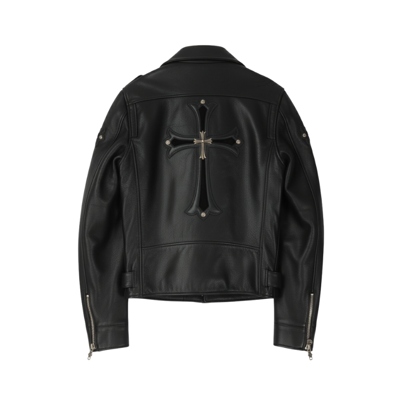 Chrome Hearts Cross Patch Leather Biker Jacket