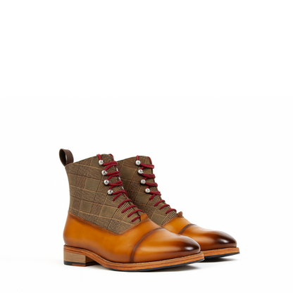 Men's Leather Tan Plaid Ankle Boot