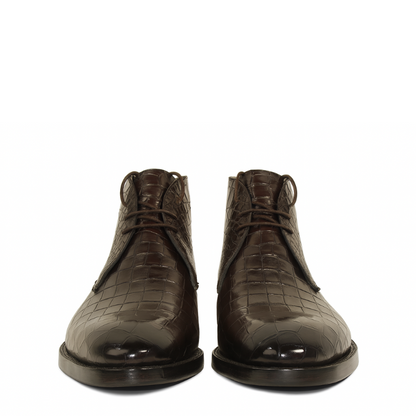 Croco Leather Chocolate Brown Chukka Boot for Men