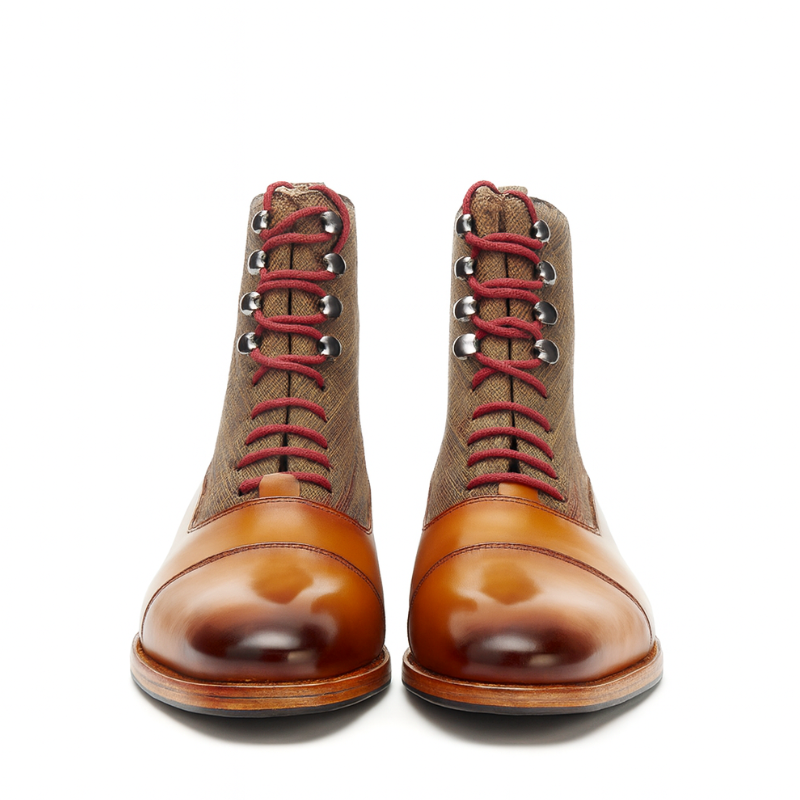 Men's Leather Tan Plaid Ankle Boot