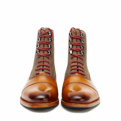 Men's Leather Tan Plaid Ankle Boot