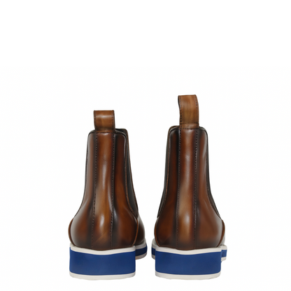 Premium Shiny Leather Brown Chelsea Boots With Hybrid Sole