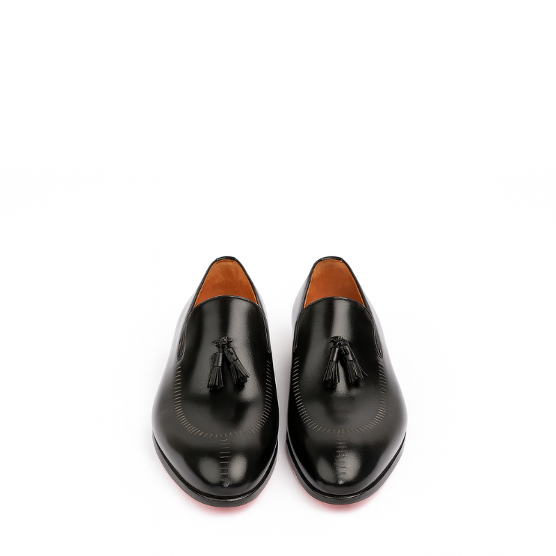 Luxury Leather Black Wingtip Tassel Loafer for Men's