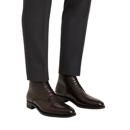 Croco Leather Chocolate Brown Chukka Boot for Men