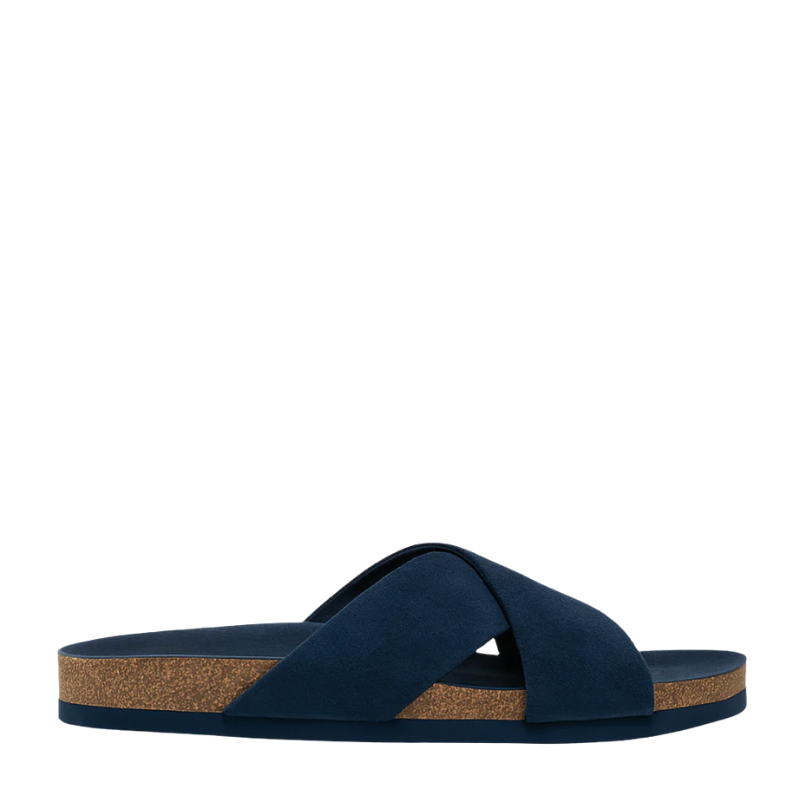 Men's Cross Strap Suede Blue Comfort Slipper