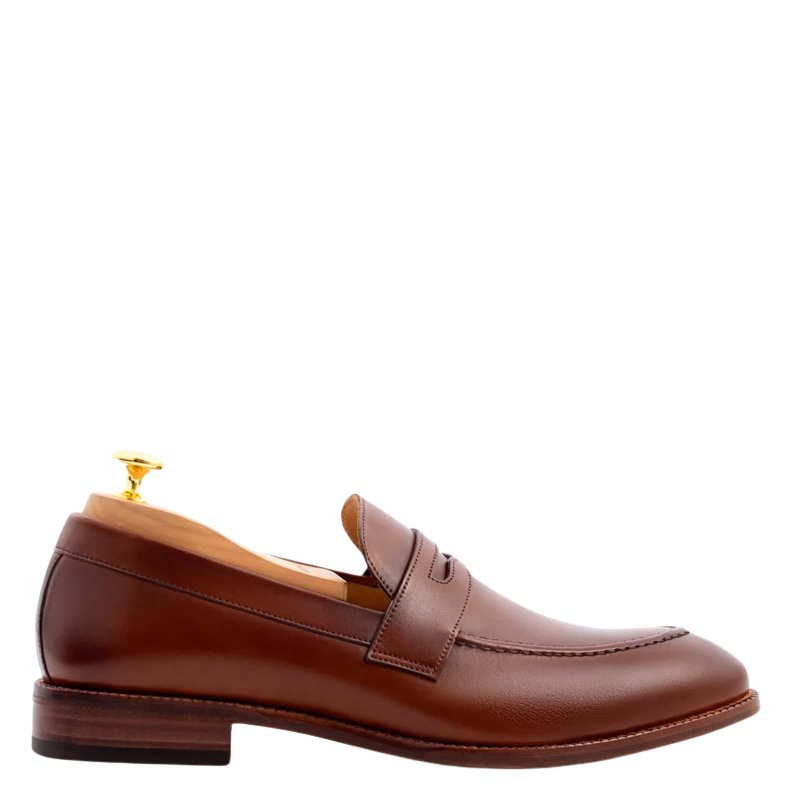 Men's Slip-On Tan Shoe with Stacked Heel