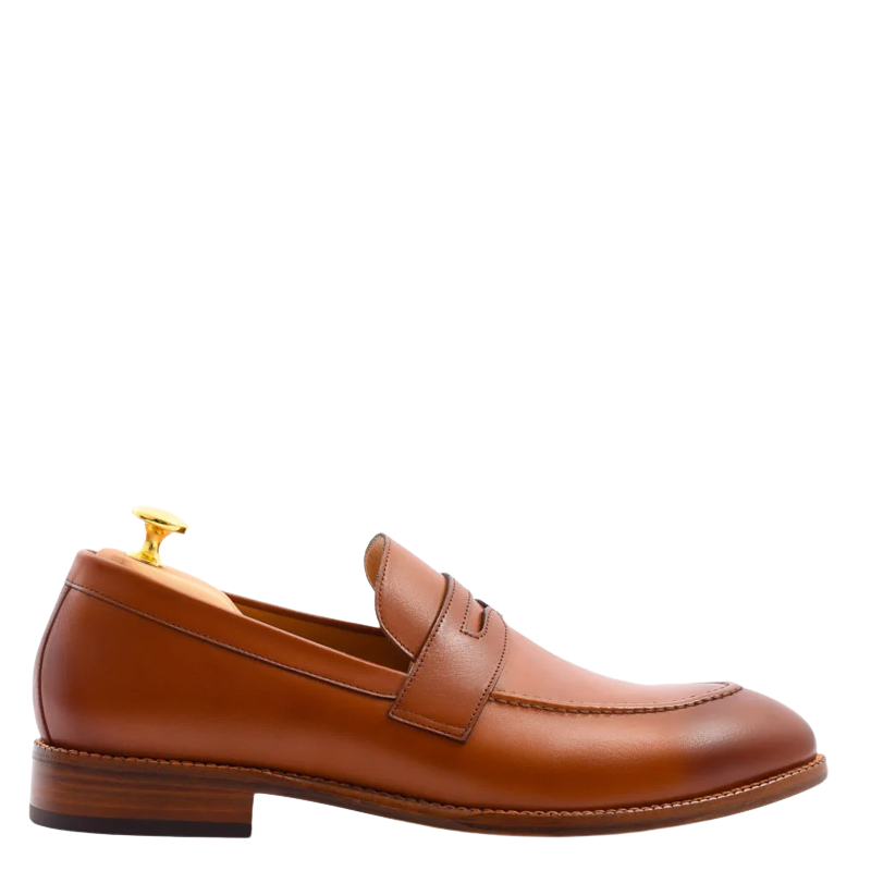 Men's Slip-On Brown Shoe with Stacked Heel