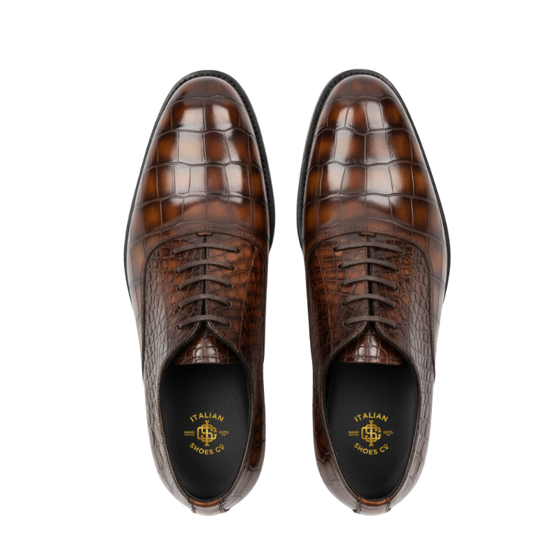Textured Croc-Finish Oxford Shoes