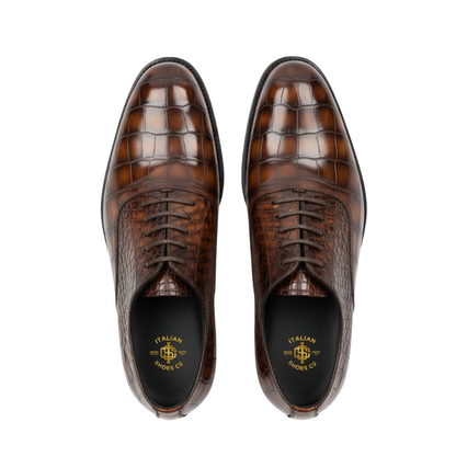Textured Croc-Finish Oxford Shoes