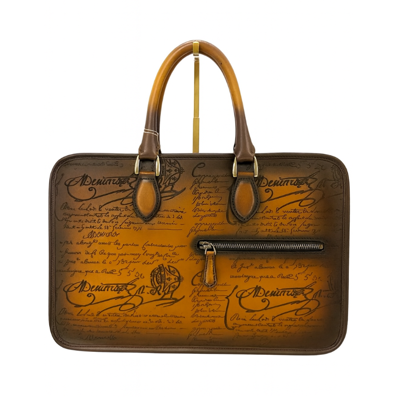 Luxury Handcrafted Printed Leather Chocolate Brown Briefcase