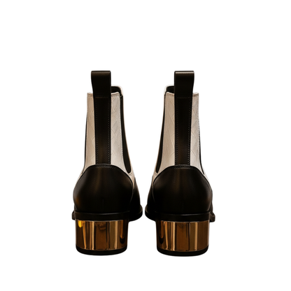 Luxury Dual-Tone Croco Leather Chelsea Boots with Metallic Gold Heel