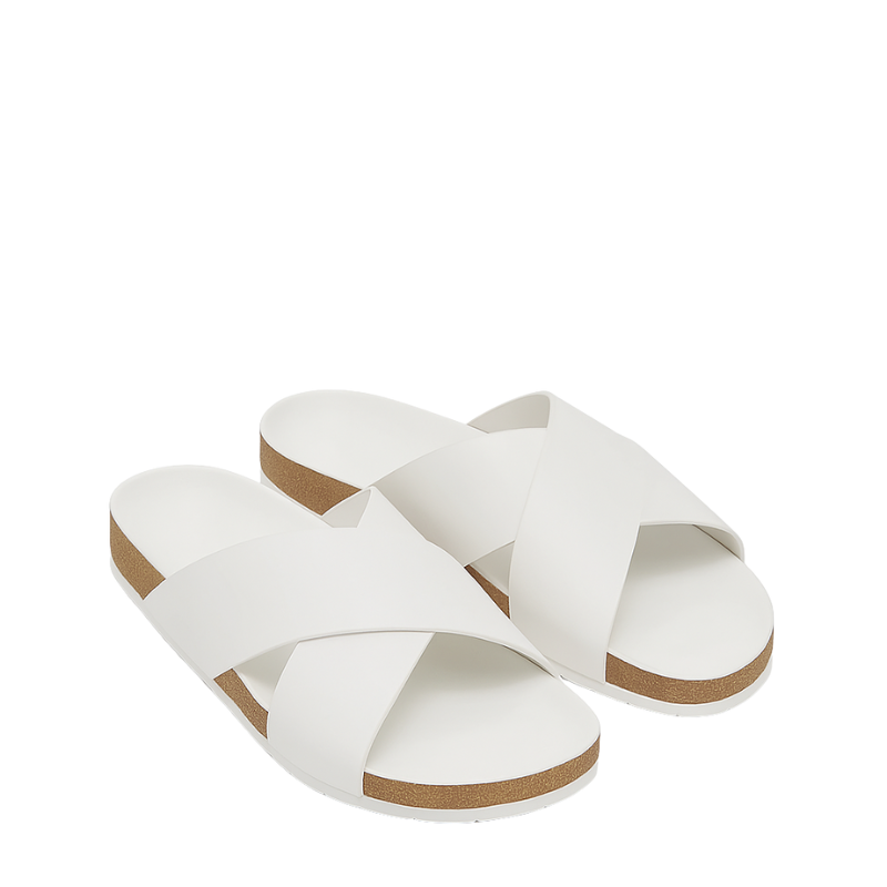 Men's Cross Strap Suede White Comfort Slipper