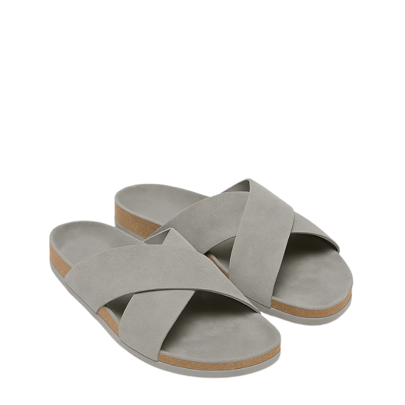 Men's Cross Strap Suede White Comfort Slipper