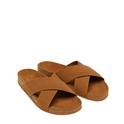 Men's Cross Strap Suede Tan Comfort Slipper