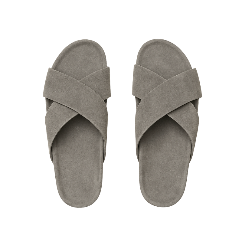 Men's Cross Strap Suede Brown Comfort Slipper