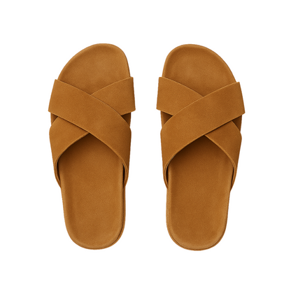 Men's Cross Strap Suede Brown Comfort Slipper