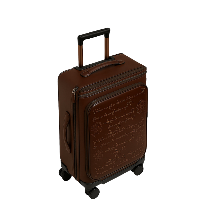 Milano Prestige Black Leather Printed Trolley Case Travelling Luggage Bag