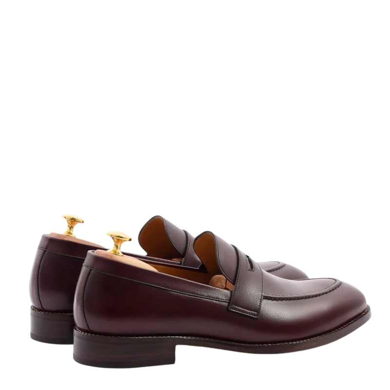 Men's Slip-On Burgundy Shoe with Stacked Heel