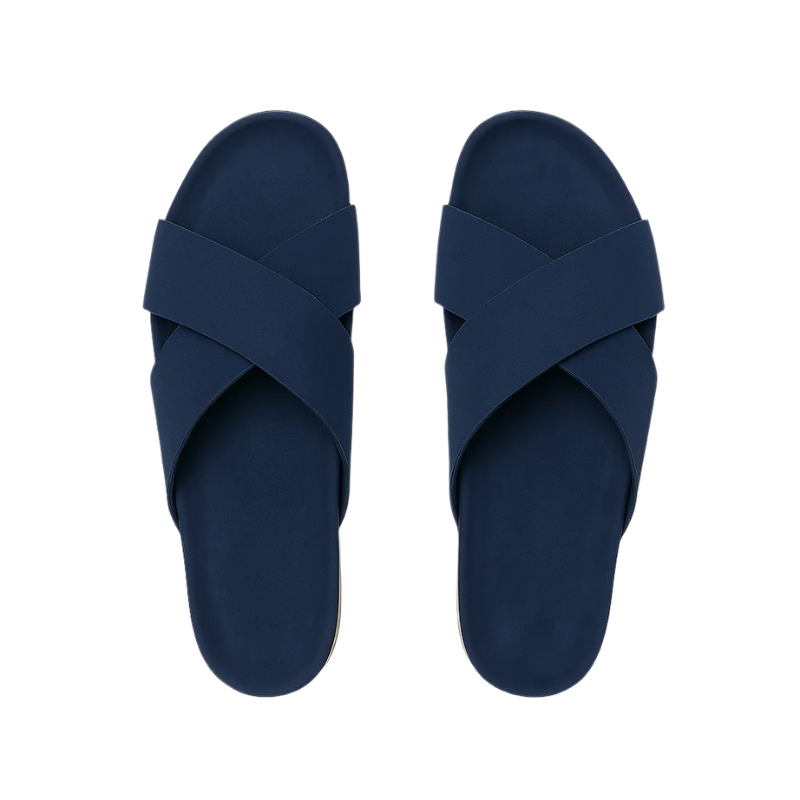 Men's Cross Strap Suede Blue Comfort Slipper
