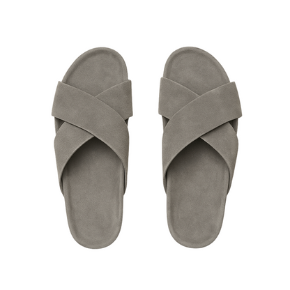 Men's Cross Strap Suede Tan Comfort Slipper