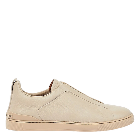 Luxury Triple Stitch Leather Beige Sneaker for Men's