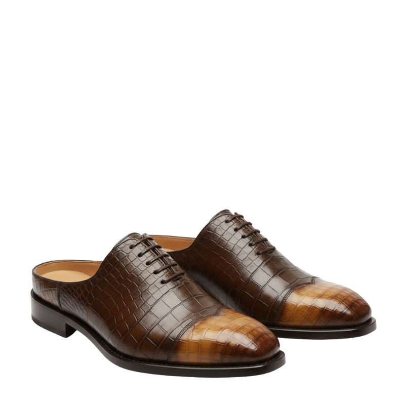Monarch Croc-Embossed Oxford Mules