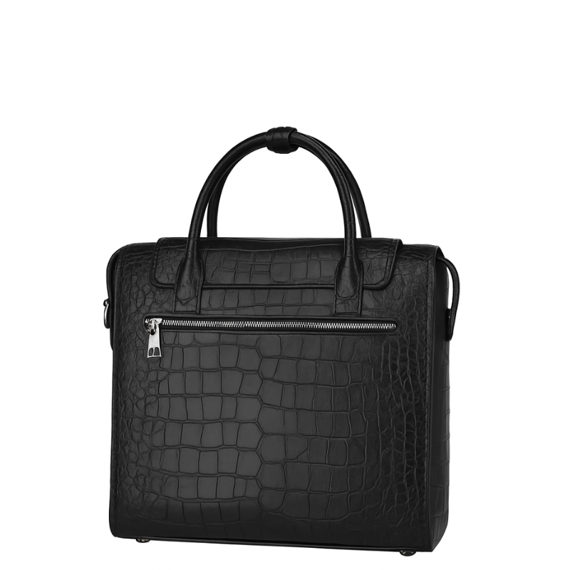 Italian Croco Leather Front Pocket Brown Briefcase Bag