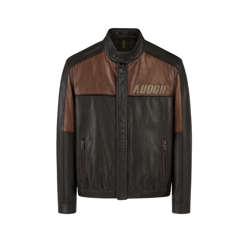 Classic Bold Dual-tone Zip-front Casual Biker Jacket